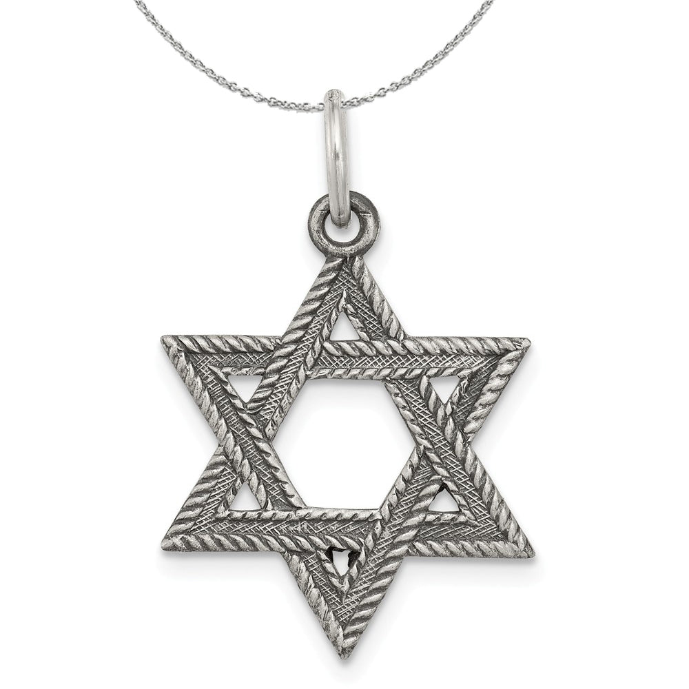 Sterling Silver Antiqued Textured Star of David Charm or Necklace, Item N15799 by The Black Bow Jewelry Co.