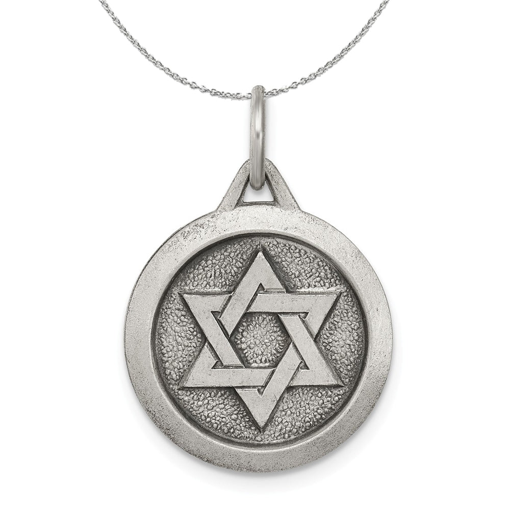 Sterling Silver Antiqued Star of David Medal, 17mm Necklace, Item N15800 by The Black Bow Jewelry Co.