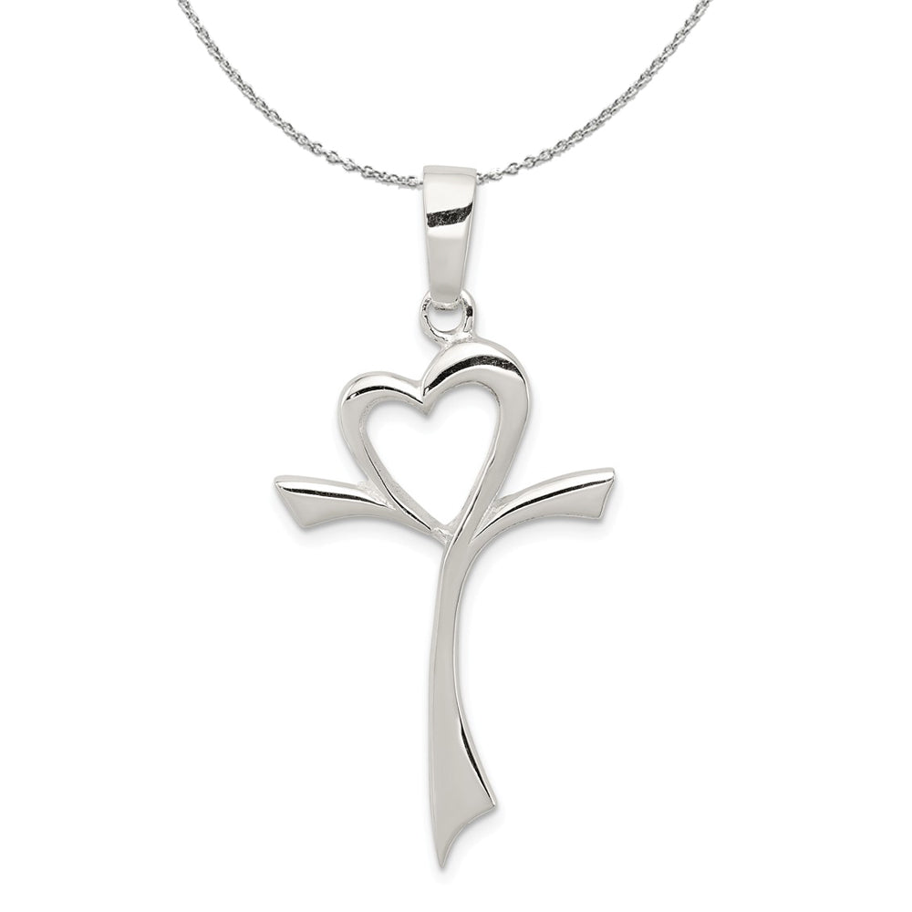 Diamond Accent Cross with Heart Pendant in Sterling Silver | Zales