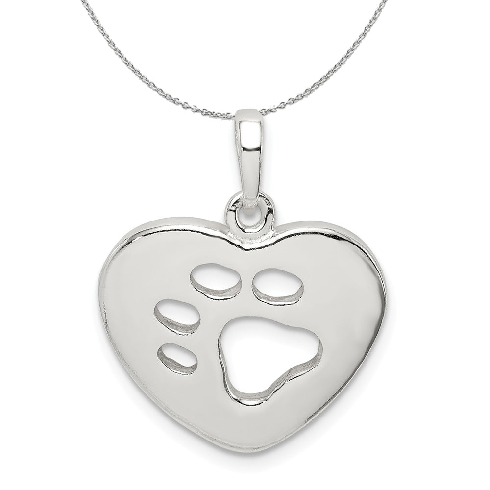 Sterling Silver 19mm Polished Heart and Paw Print Necklace, Item N15824 by The Black Bow Jewelry Co.