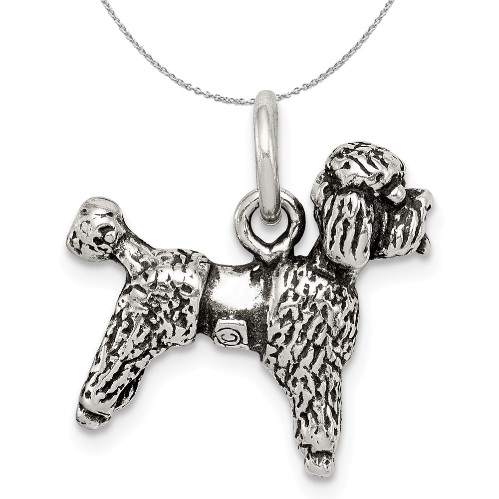Sterling Silver 3D Antiqued Poodle Charm or Necklace, Item N15826 by The Black Bow Jewelry Co.