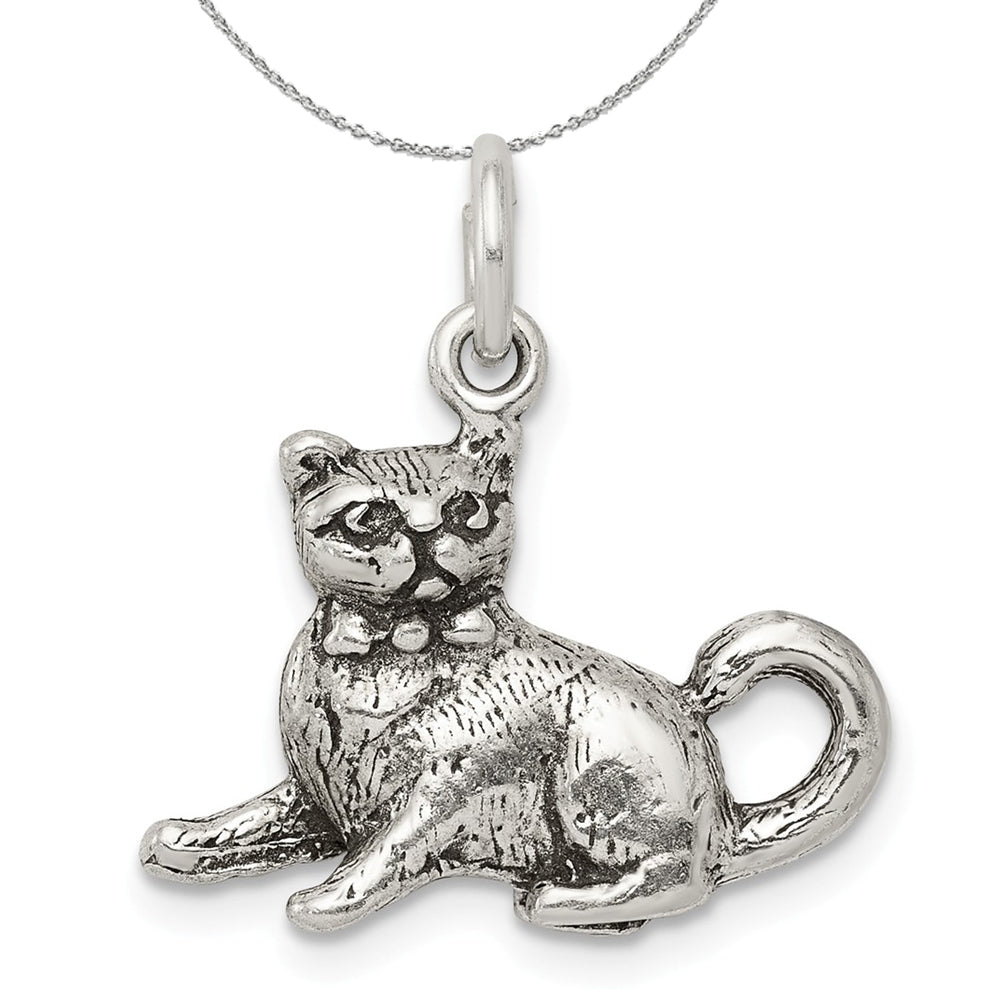 Sterling Silver 3D Antiqued Cat Charm or Necklace, Item N15827 by The Black Bow Jewelry Co.