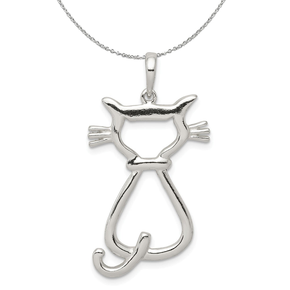 Sterling Silver 25mm Polished Cat Silhouette Necklace, Item N15828 by The Black Bow Jewelry Co.