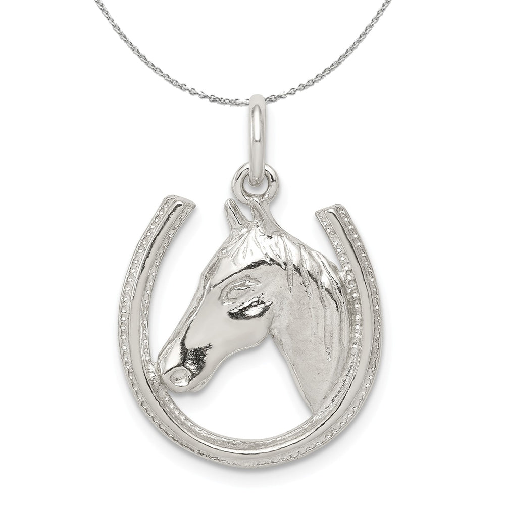 Sterling Silver Polished Horseshoe and Horse Head Necklace, Item N15831 by The Black Bow Jewelry Co.