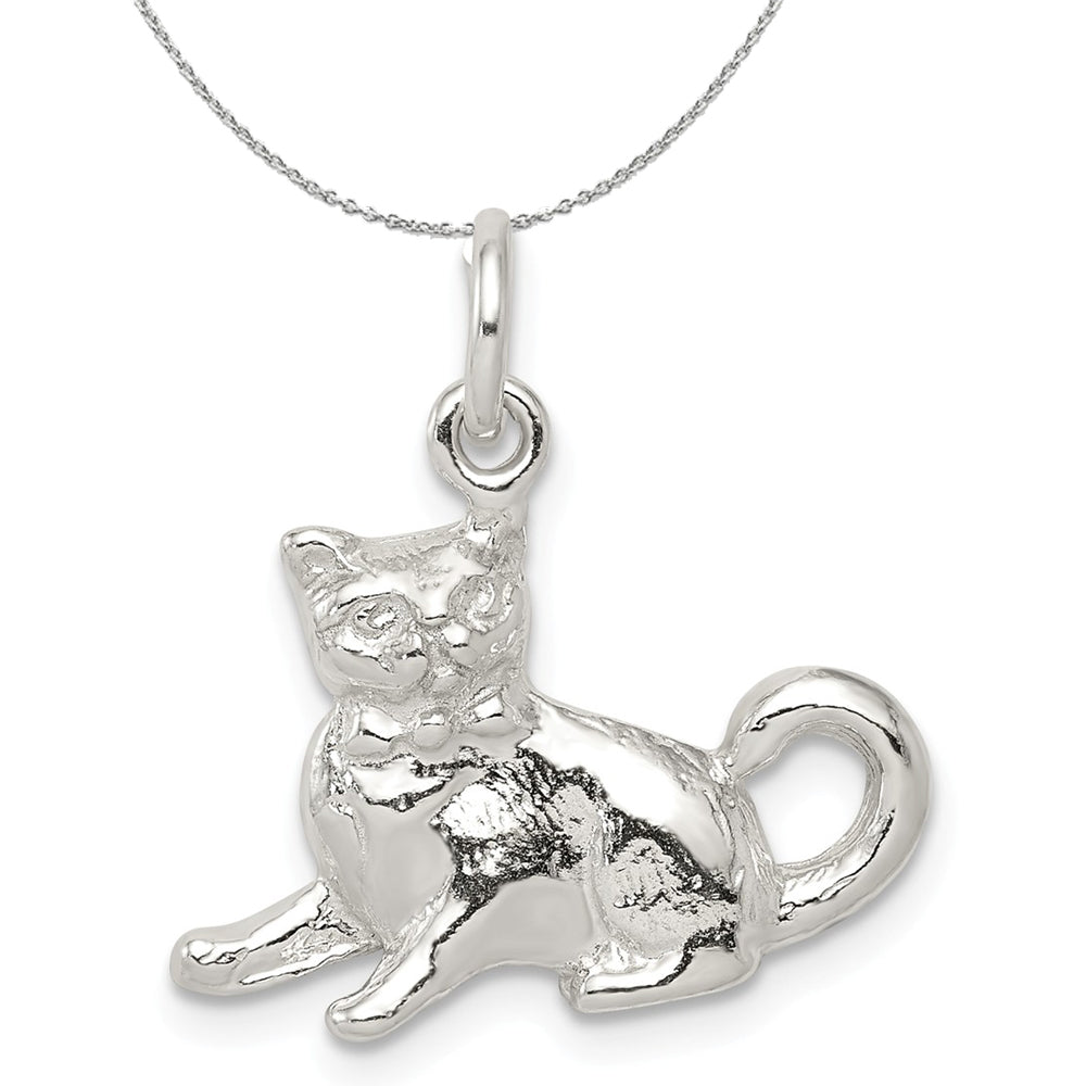 Sterling Silver 3D Polished Cat Charm or Necklace, Item N15832 by The Black Bow Jewelry Co.
