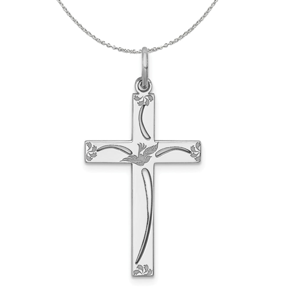 Sterling Silver 25mm Laser Etched Cross Necklace, Item N15835 by The Black Bow Jewelry Co.