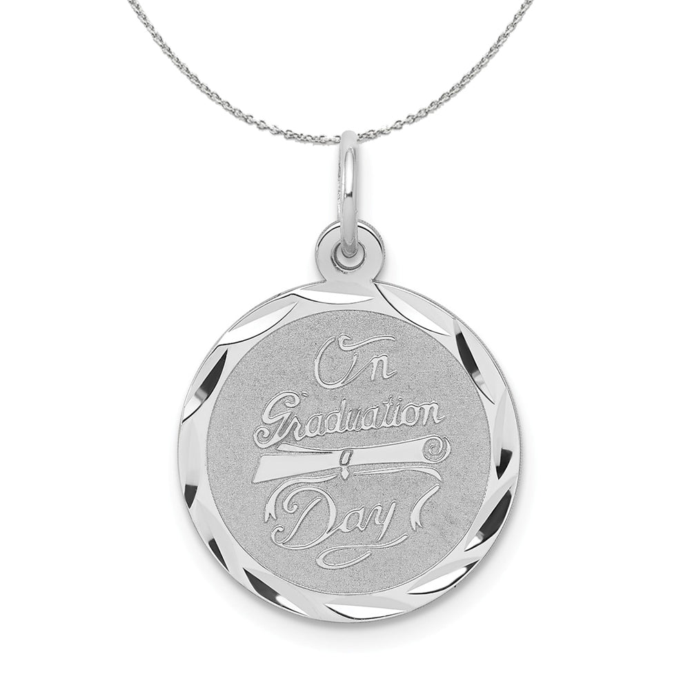 Sterling Silver, On Graduation Day Disc Charm, 15mm Necklace, Item N15851 by The Black Bow Jewelry Co.