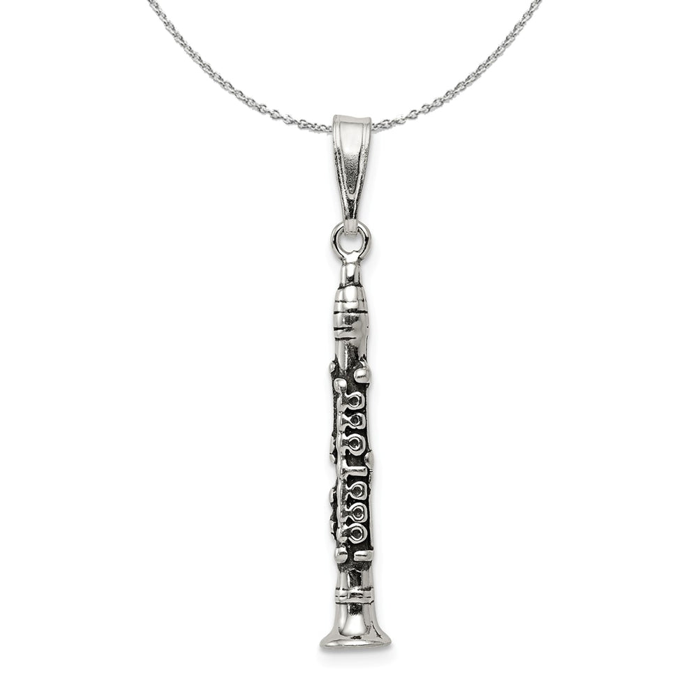 Sterling Silver 3D Antiqued Clarinet Necklace, Item N15854 by The Black Bow Jewelry Co.