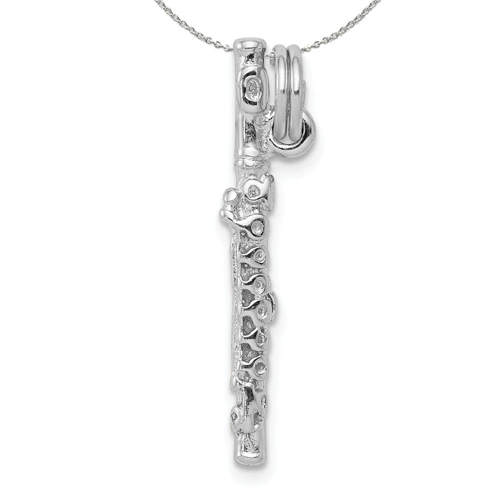 Sterling Silver 3D Polished Flute Necklace, Item N15855 by The Black Bow Jewelry Co.