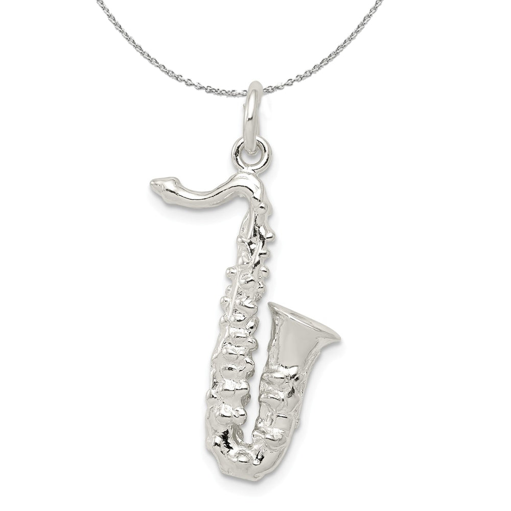 Sterling Silver 3D Saxophone Necklace, Item N15856 by The Black Bow Jewelry Co.