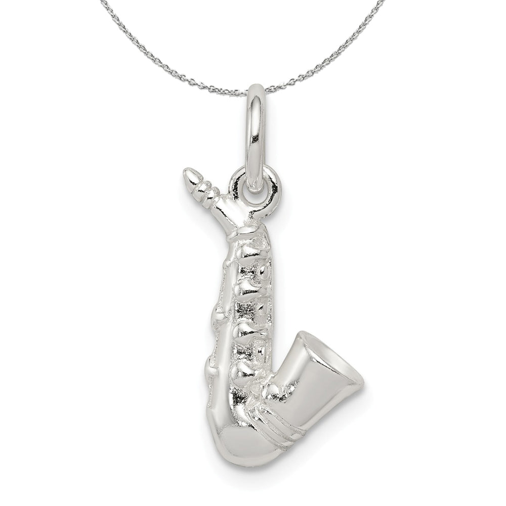 Sterling Silver 3D Saxophone Charm Necklace, Item N15857 by The Black Bow Jewelry Co.