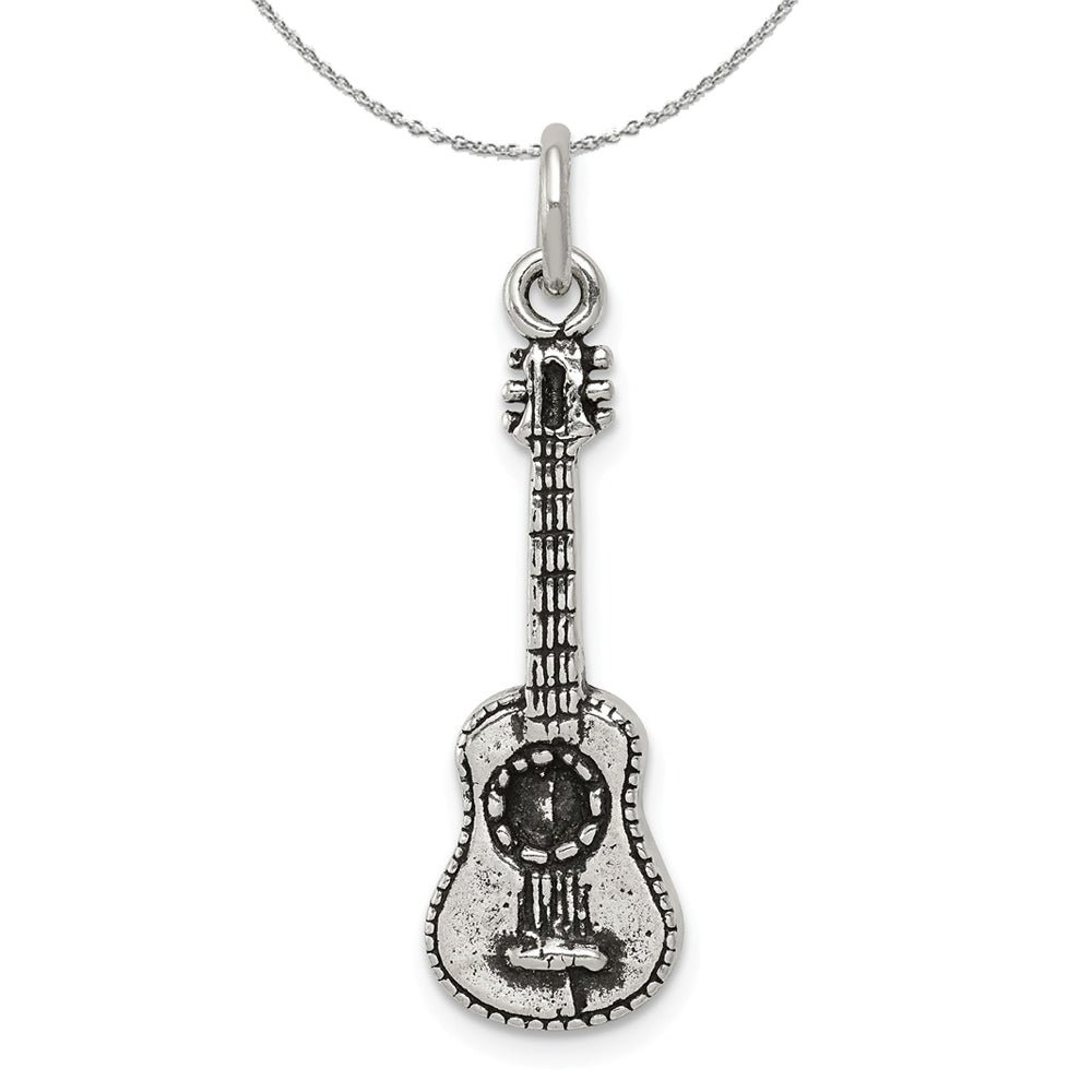 Sterling Silver 3D Antiqued Acoustic Guitar Necklace, Item N15858 by The Black Bow Jewelry Co.