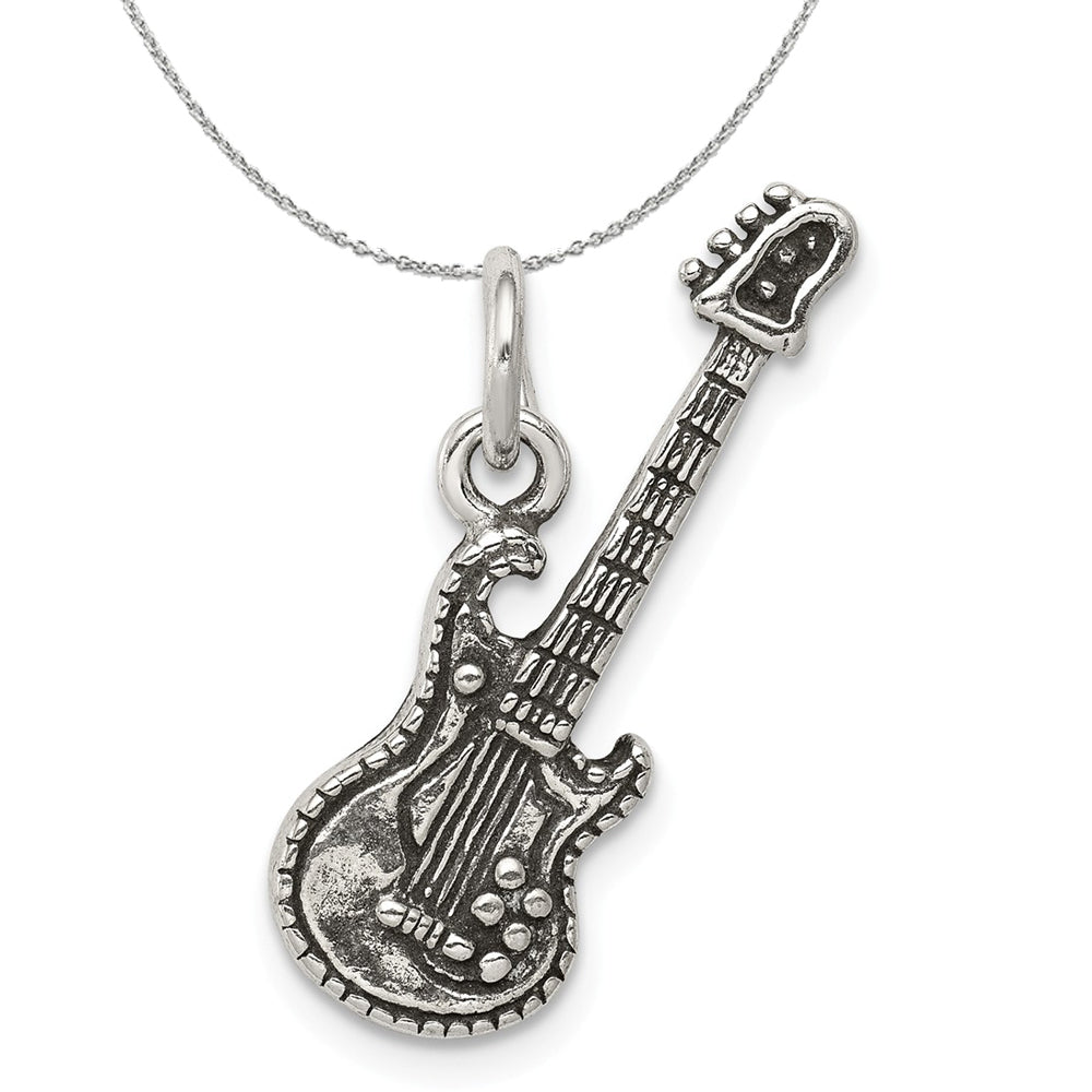 Sterling Silver 3D Antiqued Electric Guitar Necklace, Item N15859 by The Black Bow Jewelry Co.