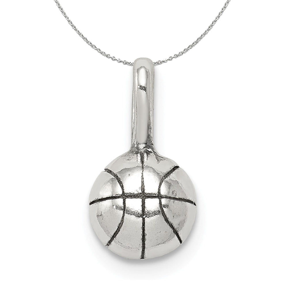 Sterling Silver 7mm Antiqued 3D Basketball Charm Necklace, Item N15875 by The Black Bow Jewelry Co.