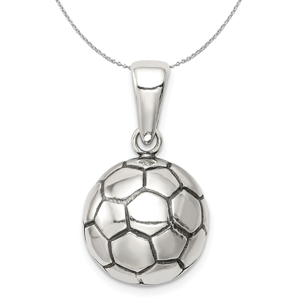 Sterling Silver 14mm Antiqued 3D Soccer Ball Necklace, Item N15882 by The Black Bow Jewelry Co.