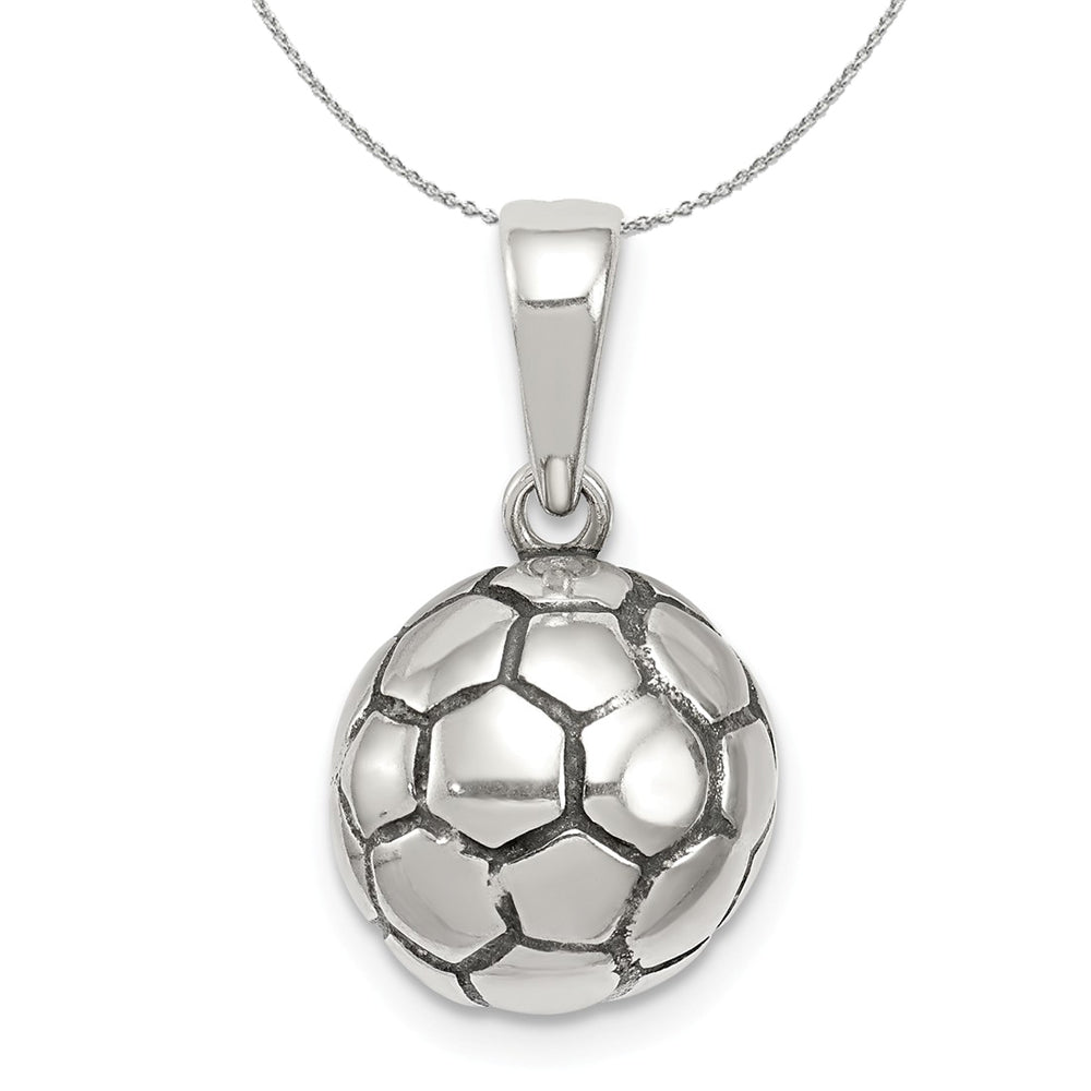 Sterling Silver 11mm Antiqued 3D Soccer Ball Necklace, Item N15883 by The Black Bow Jewelry Co.