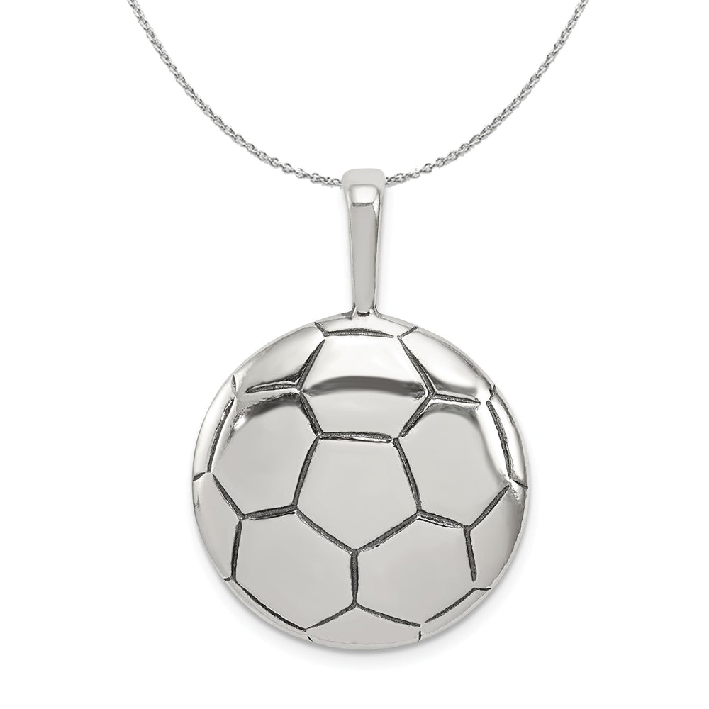 Sterling Silver 22mm Domed Antiqued Soccer Ball Necklace, Item N15885 by The Black Bow Jewelry Co.