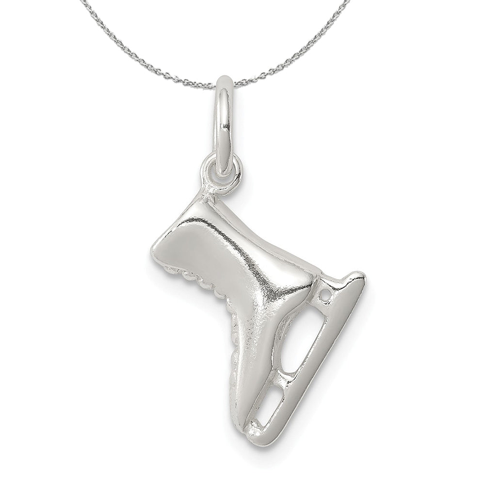 Sterling Silver 3D Polished Ice Skate Charm Necklace, Item N15889 by The Black Bow Jewelry Co.
