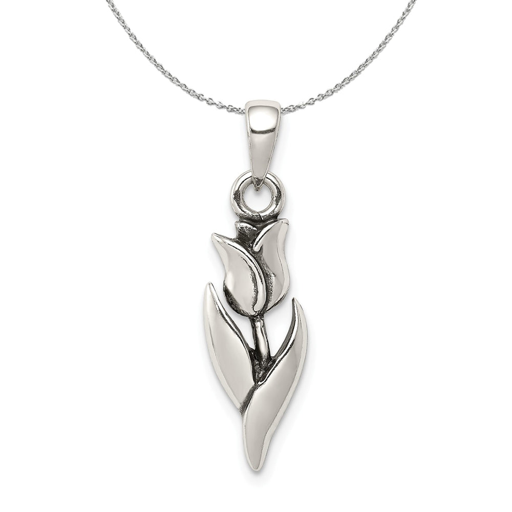 Sterling Silver 2D Antiqued Tulip Necklace, Item N15896 by The Black Bow Jewelry Co.