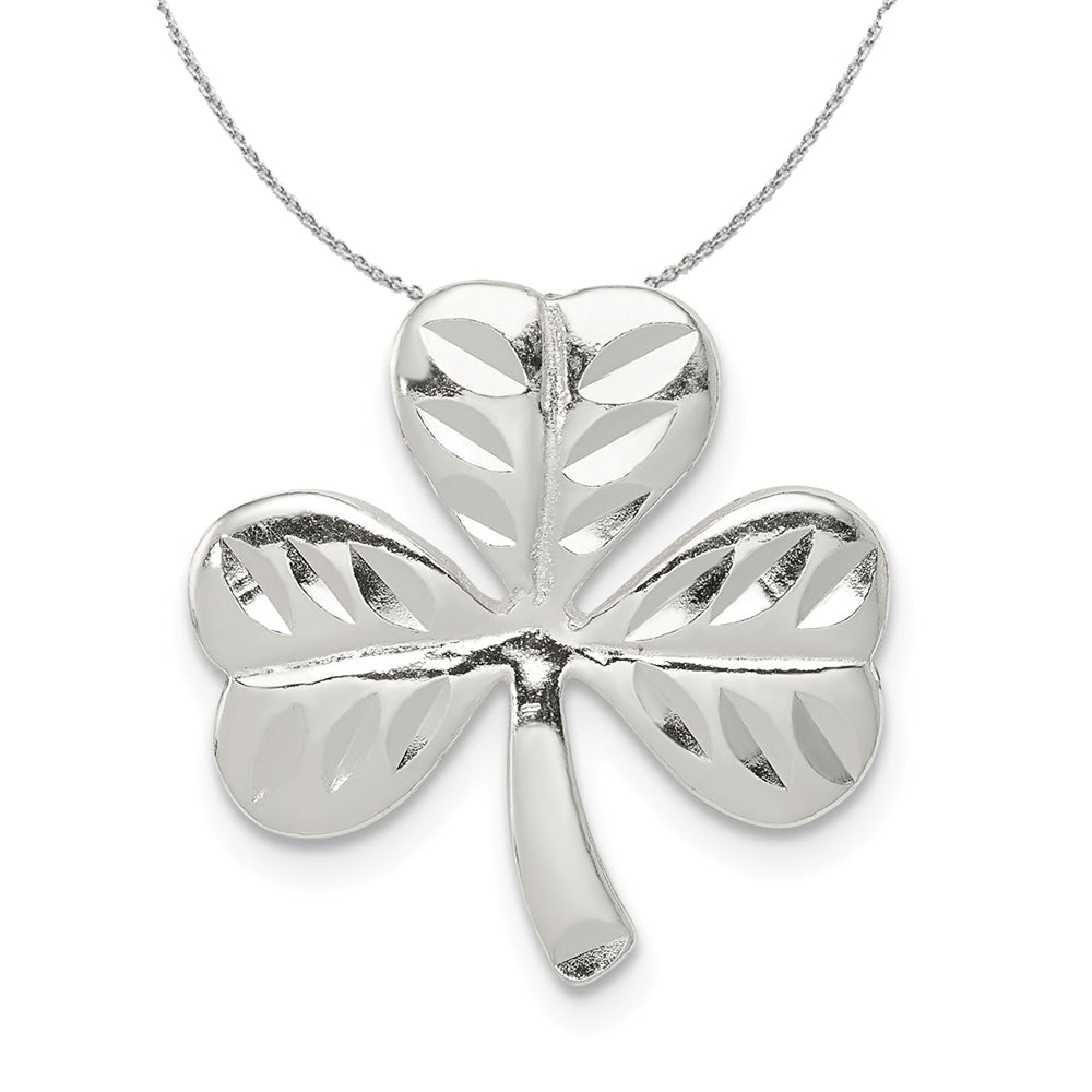 Sterling Silver 18mm Diamond Cut Shamrock Slide Necklace, Item N15898 by The Black Bow Jewelry Co.