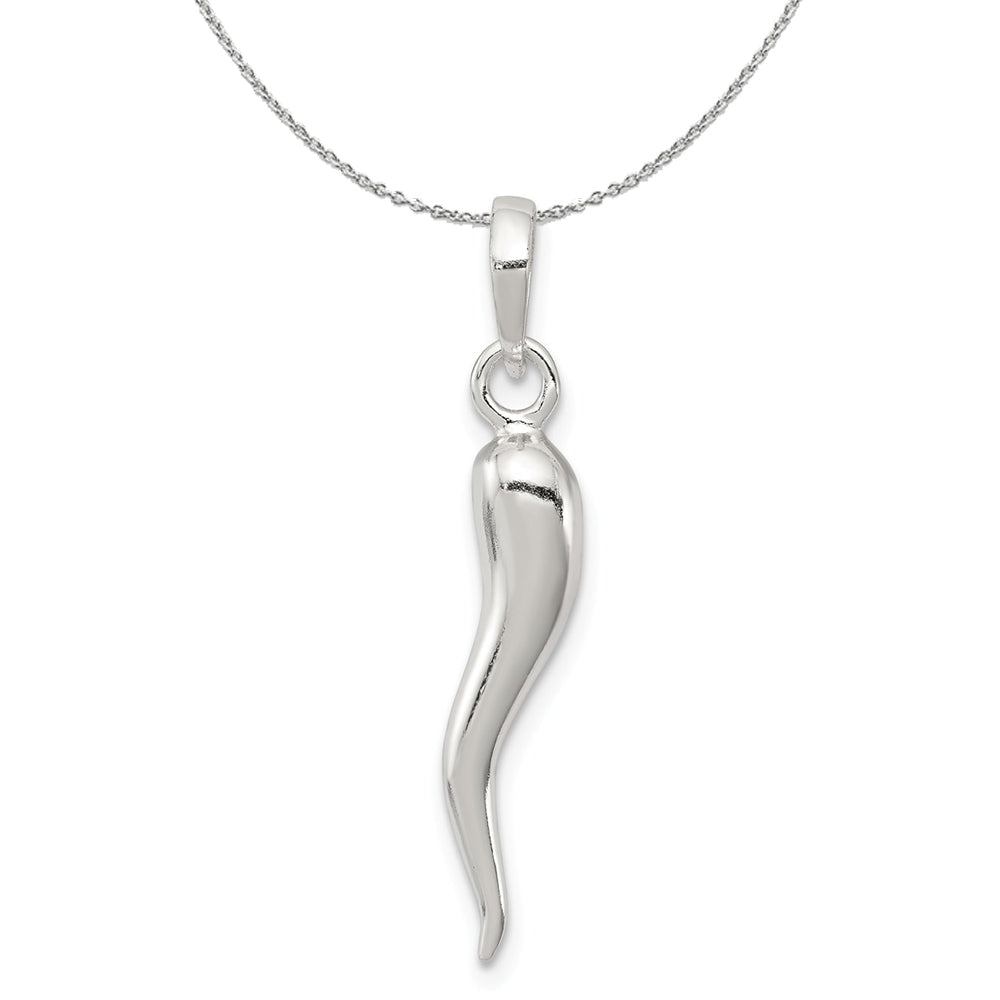 Sterling Silver 3D Polished Italian Horn 5 x 30mm Necklace, Item N15916 by The Black Bow Jewelry Co.