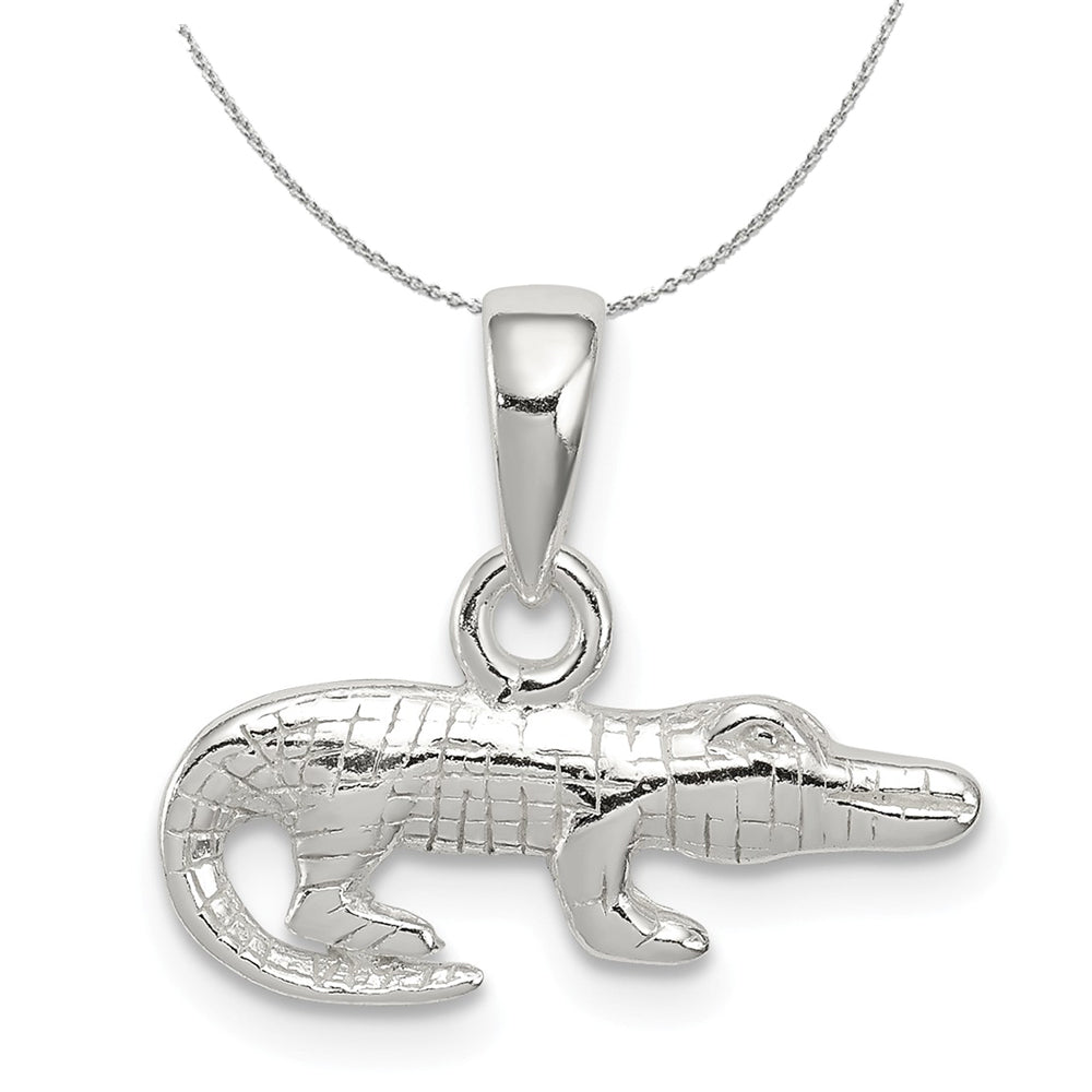 Sterling Silver Small 2D Alligator Necklace, Item N15918 by The Black Bow Jewelry Co.