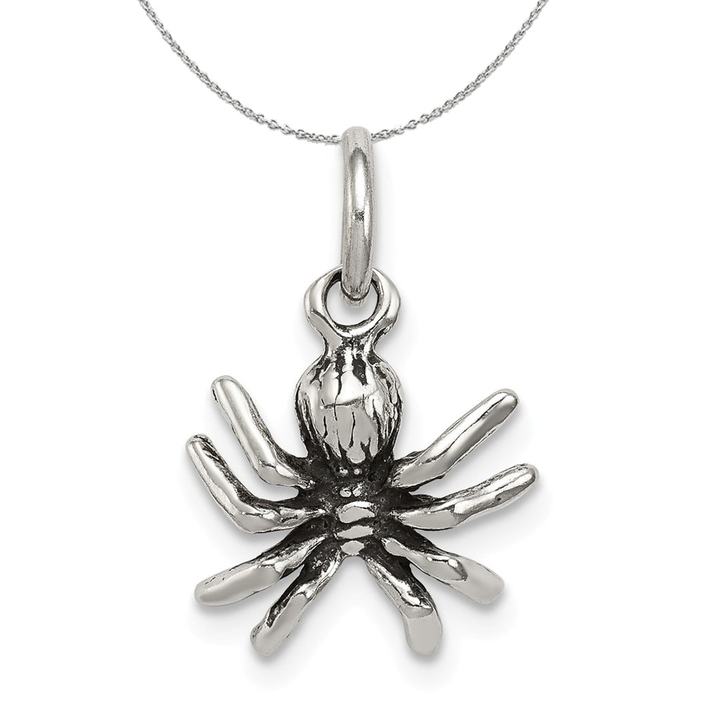 Sterling Silver Small 3D Antiqued Spider Necklace, Item N15919 by The Black Bow Jewelry Co.