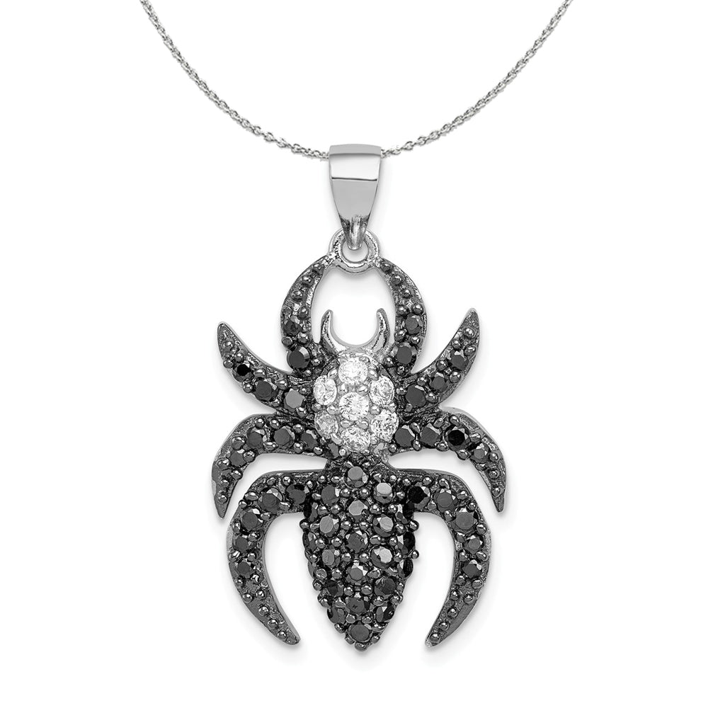 Sterling Silver and CZ Large Black and White Spider Necklace, Item N15920 by The Black Bow Jewelry Co.