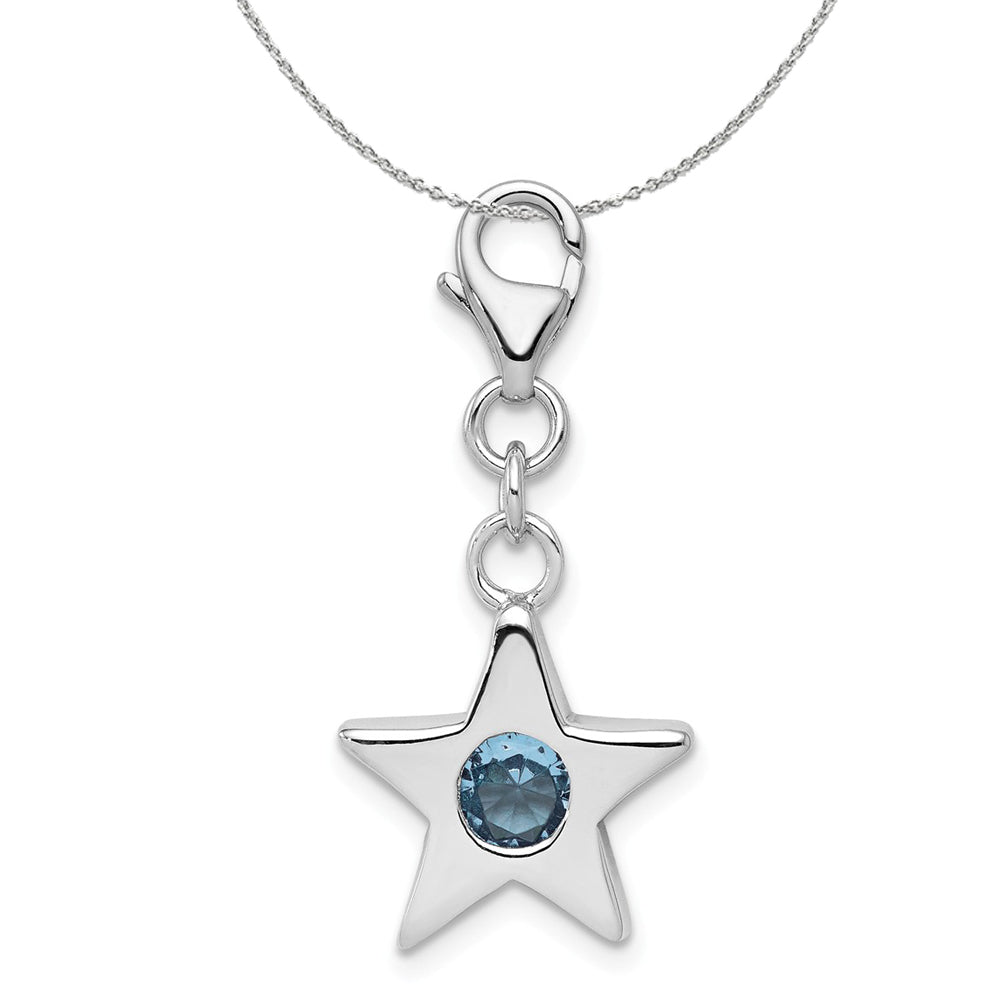 Sterling Silver March CZ Birthstone 13mm Star Clip-on Charm Necklace, Item N15924 by The Black Bow Jewelry Co.