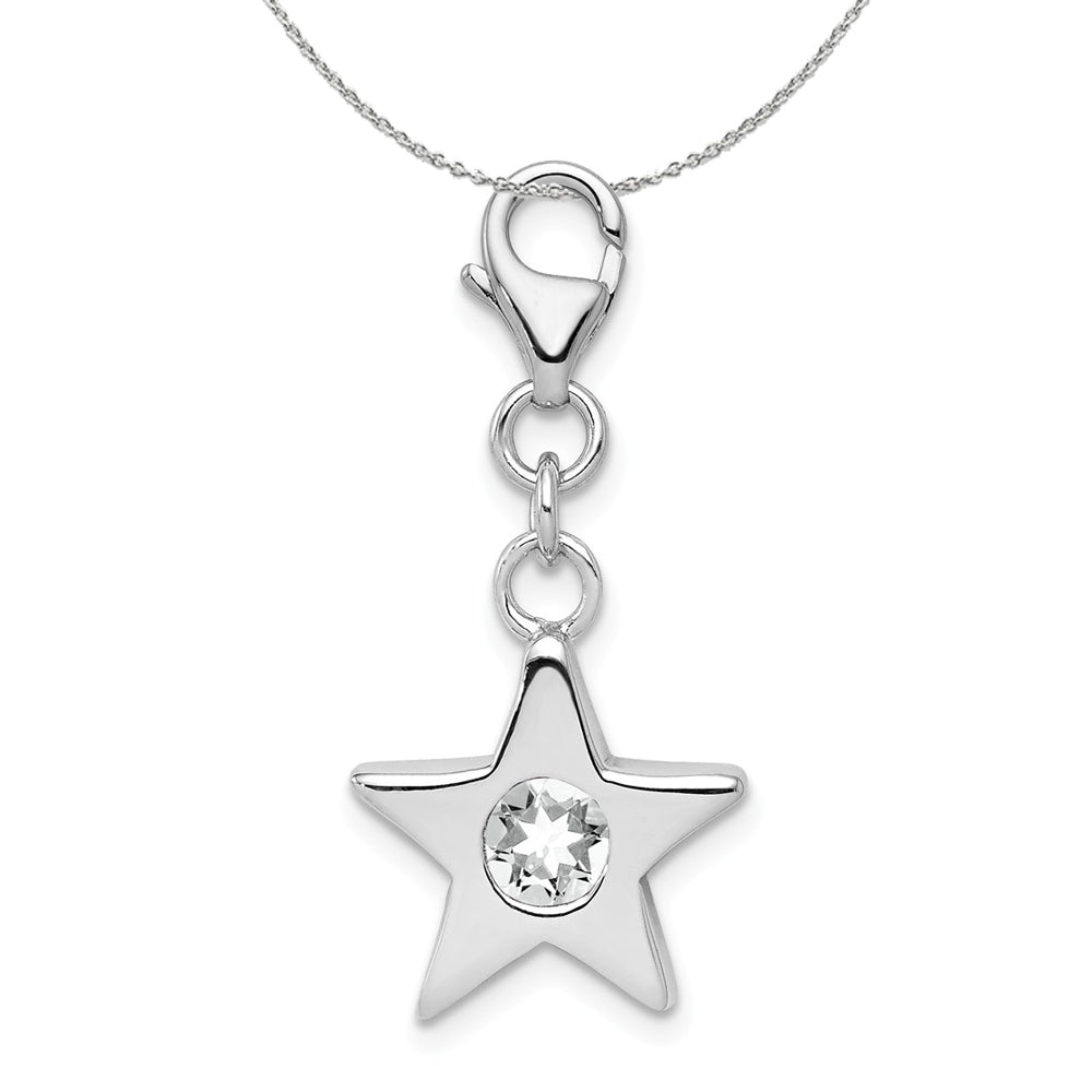 Sterling Silver April CZ Birthstone 13mm Star Clip-on Charm Necklace, Item N15925 by The Black Bow Jewelry Co.
