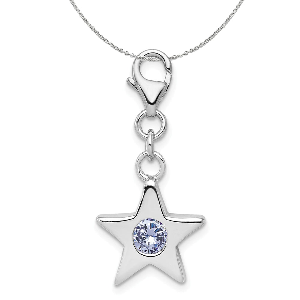 Sterling Silver June CZ Birthstone 13mm Star Clip-on Charm Necklace, Item N15927 by The Black Bow Jewelry Co.