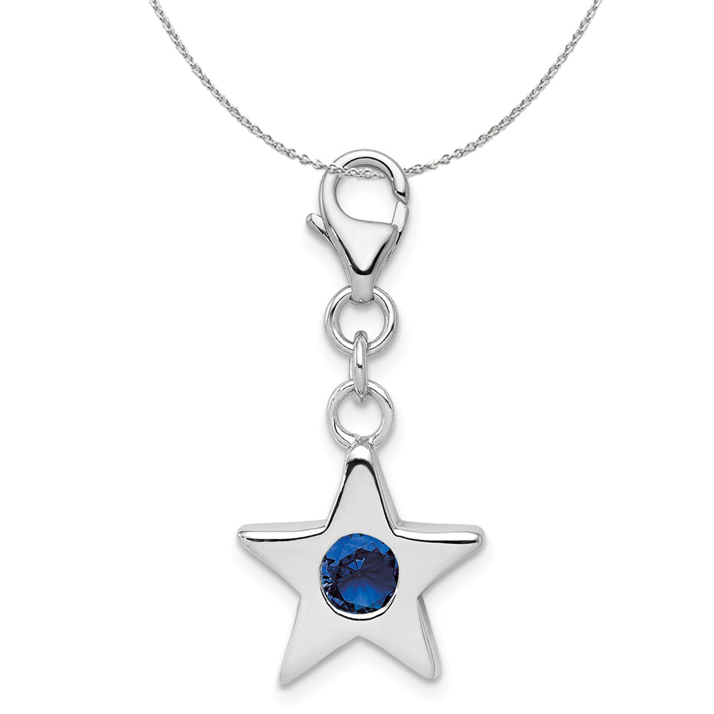 Silver September CZ Birthstone 13mm Star Clip-on Charm Necklace, Item N15930 by The Black Bow Jewelry Co.