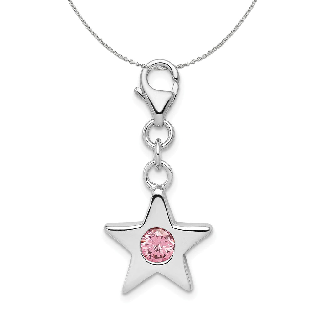 Sterling Silver October CZ Birthstone 13mm Star Clip-on Charm Necklace, Item N15931 by The Black Bow Jewelry Co.
