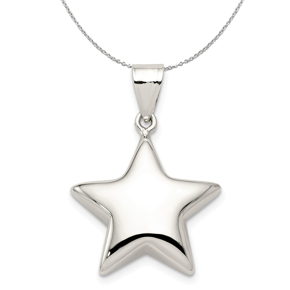 Sterling Silver 18mm Polished Puffed Star Necklace, Item N15938 by The Black Bow Jewelry Co.