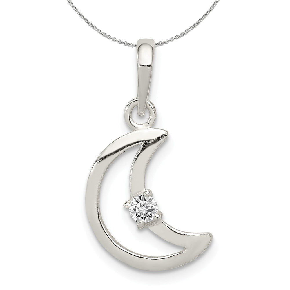 Sterling Silver and CZ Accent Open Crescent Moon Necklace, Item N15944 by The Black Bow Jewelry Co.