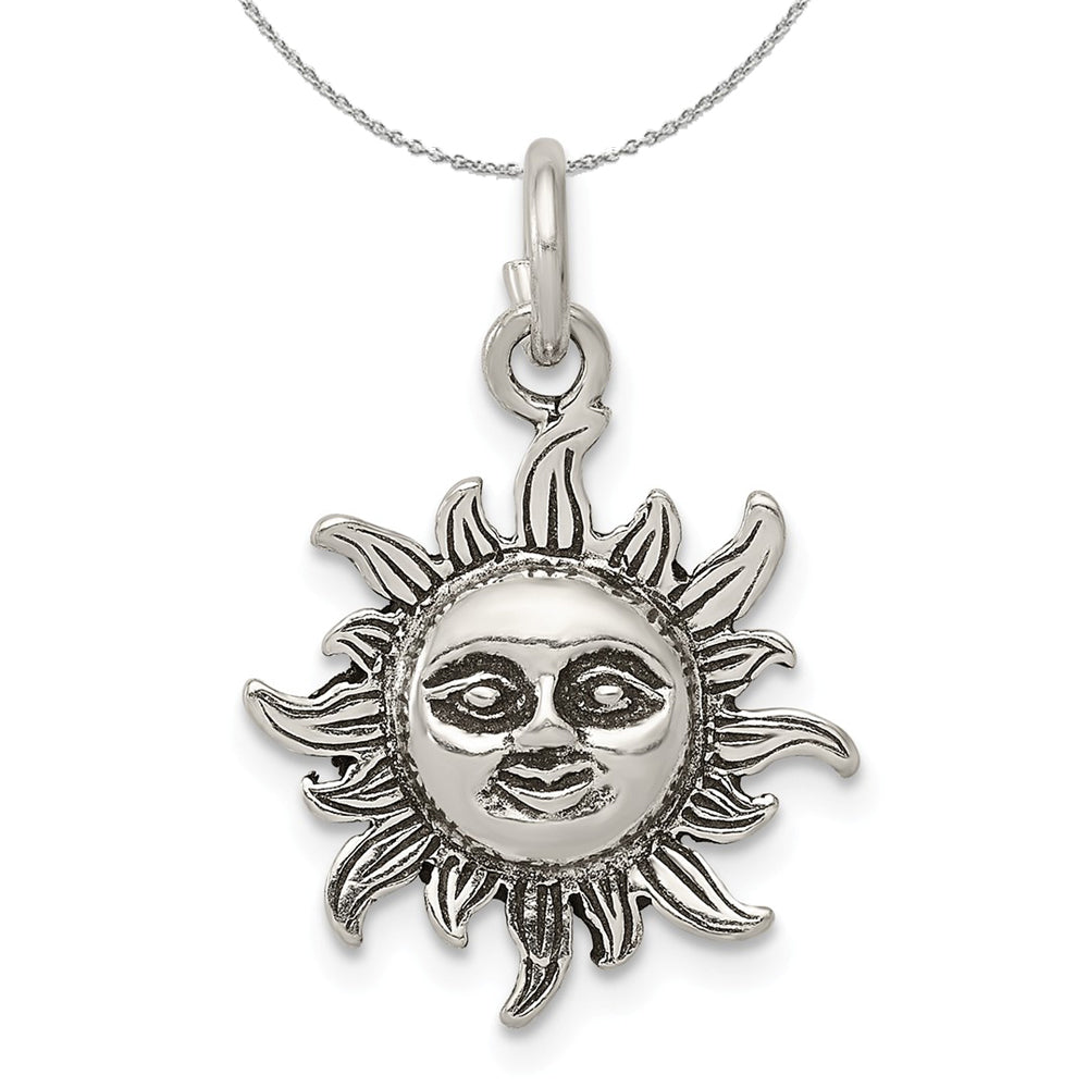 Sterling Silver 17mm Antiqued Sun Necklace, Item N15946 by The Black Bow Jewelry Co.