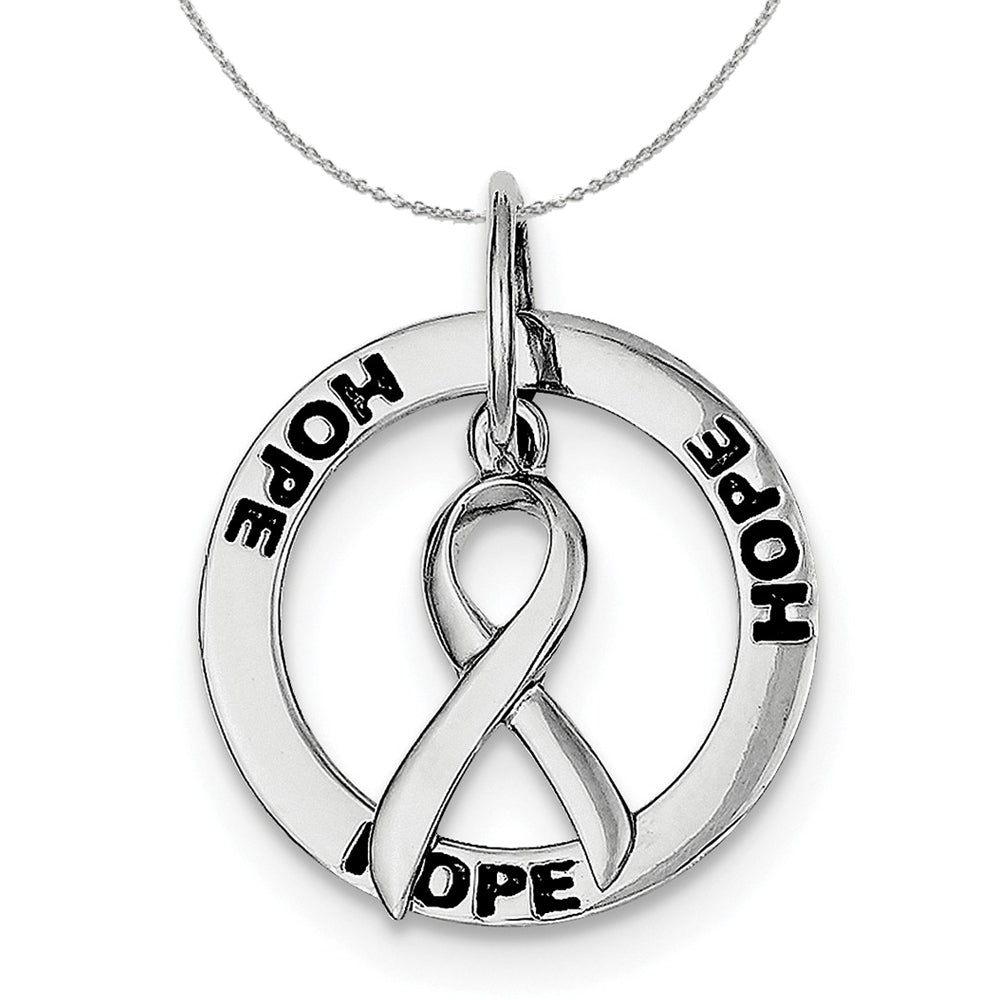 Sterling Silver Hope Circle and Cancer Awareness Ribbon 20mm Necklace, Item N15948 by The Black Bow Jewelry Co.