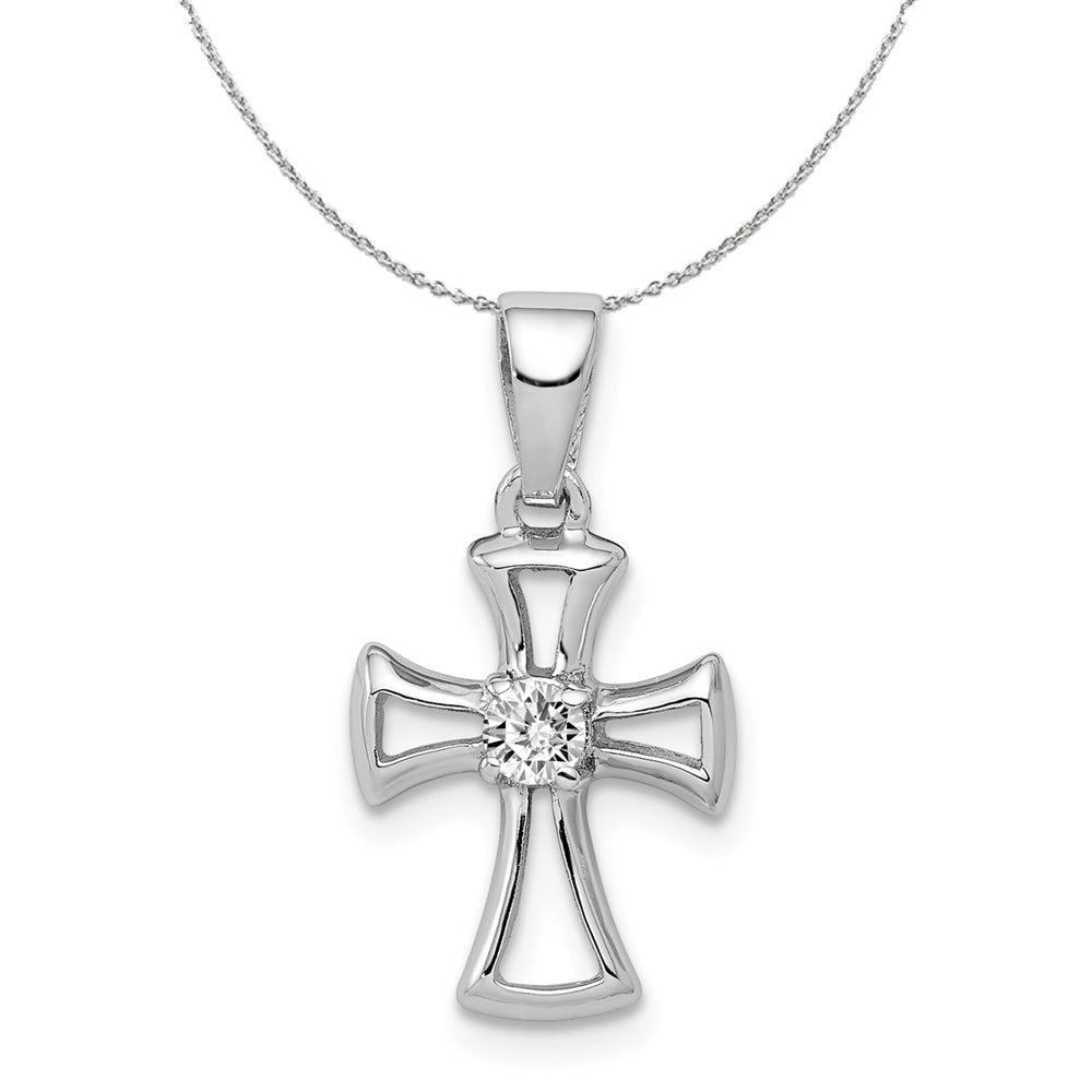 Sterling Silver and Cubic Zirconia Maltese Cross Pendent Necklace, Item N15953 by The Black Bow Jewelry Co.