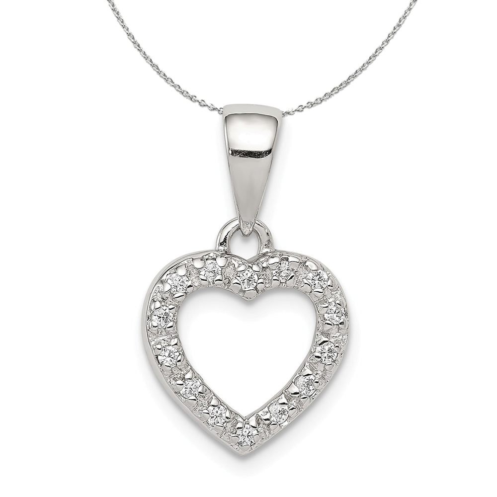 Sterling Silver and Cubic Zirconia Heart Shaped 11mm Necklace, Item N15954 by The Black Bow Jewelry Co.