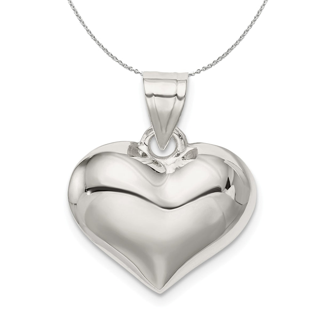 Sterling Silver 18mm Puffed Heart Necklace, Item N15955 by The Black Bow Jewelry Co.