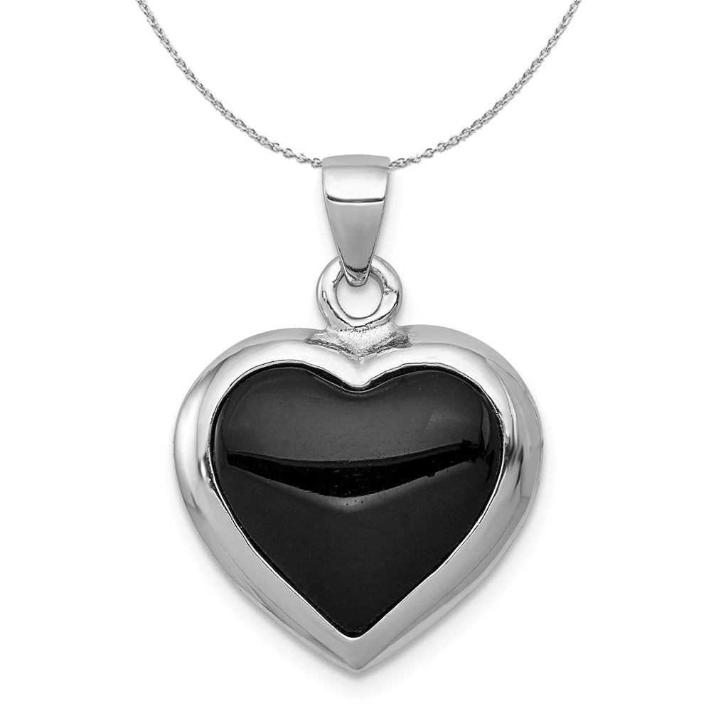 Sterling Silver, Onyx &amp; Mother of Pearl Reversible Heart 17mm Necklace, Item N15962 by The Black Bow Jewelry Co.