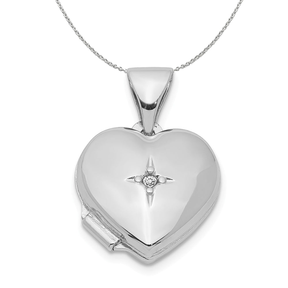 12mm Diamond Accent Heart Shaped Locket in Sterling Silver Necklace, Item N15970 by The Black Bow Jewelry Co.