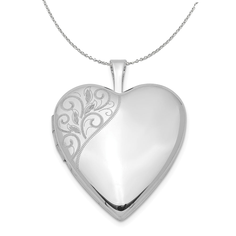 Sterling Silver 20mm Swirl Accent Heart Locket Necklace, Item N15973 by The Black Bow Jewelry Co.