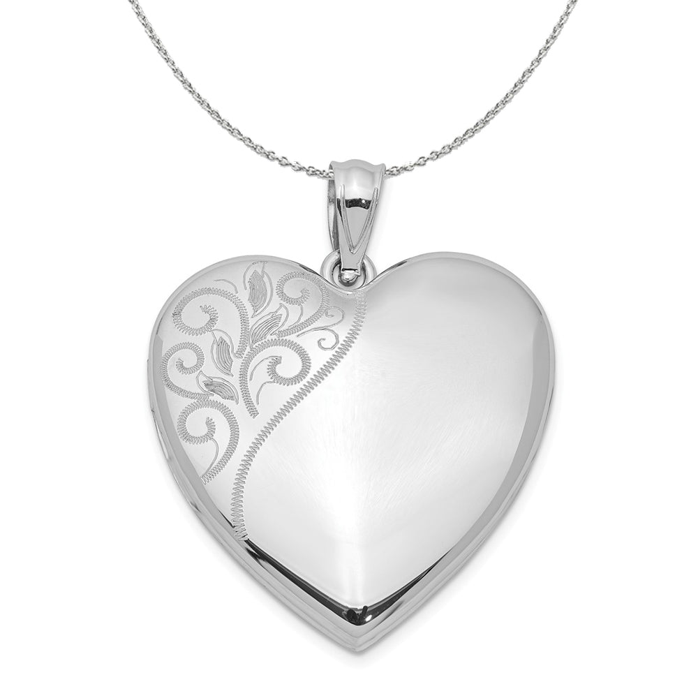 Sterling Silver 24mm Swirl Accent Heart Locket Necklace, Item N15974 by The Black Bow Jewelry Co.