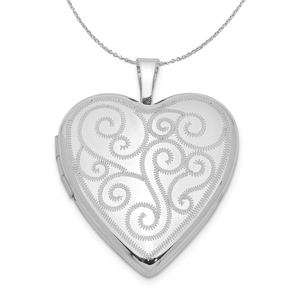 Sterling Silver 20mm Swirl Design Heart Locket Necklace, Item N15980 by The Black Bow Jewelry Co.