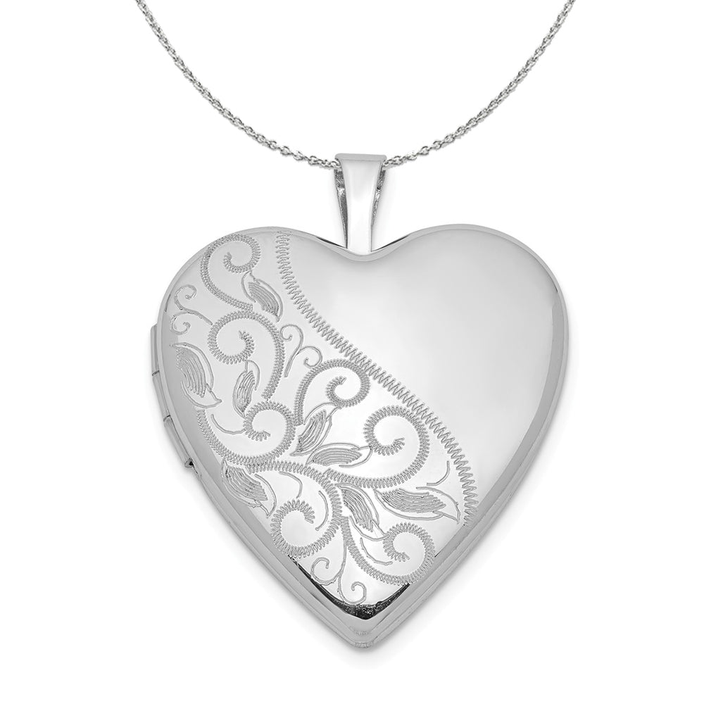 Sterling Silver 20mm Scrolled Heart Locket Necklace, Item N15981 by The Black Bow Jewelry Co.