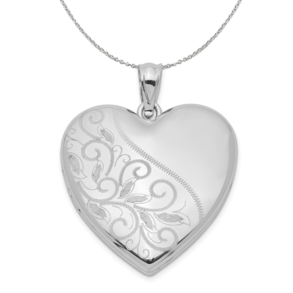 Sterling Silver 24mm Scrolled Heart Family Locket Necklace, Item N15982 by The Black Bow Jewelry Co.