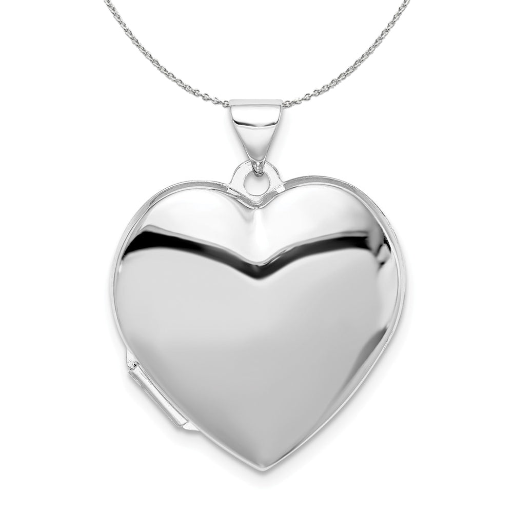 Sterling Silver 21mm Polished Heart Locket Necklace - Black Bow