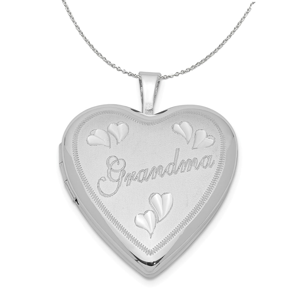 Sterling Silver 20mm Diamond Cut Grandma Heart Locket Necklace, Item N15988 by The Black Bow Jewelry Co.