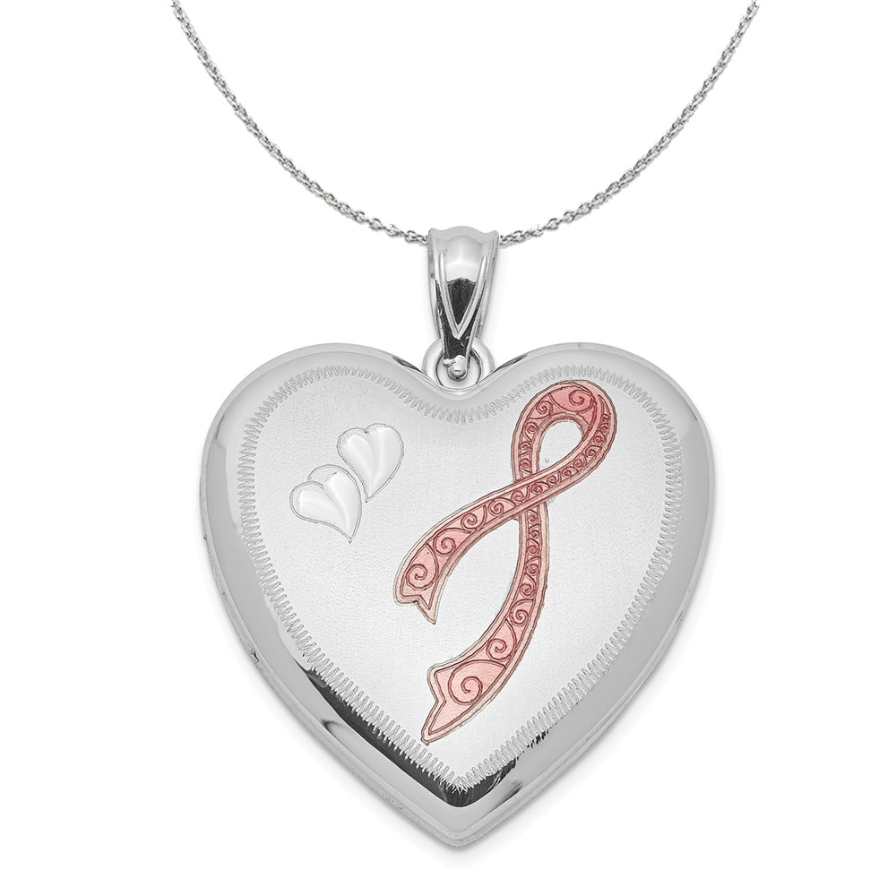 Sterling Silver 24mm Breast Cancer Awareness Heart Locket Necklace, Item N15990 by The Black Bow Jewelry Co.